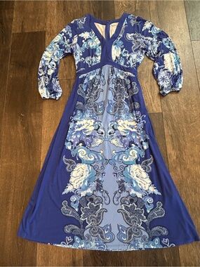 Soft Surroundings Blue Floral Maxi Dress, PS